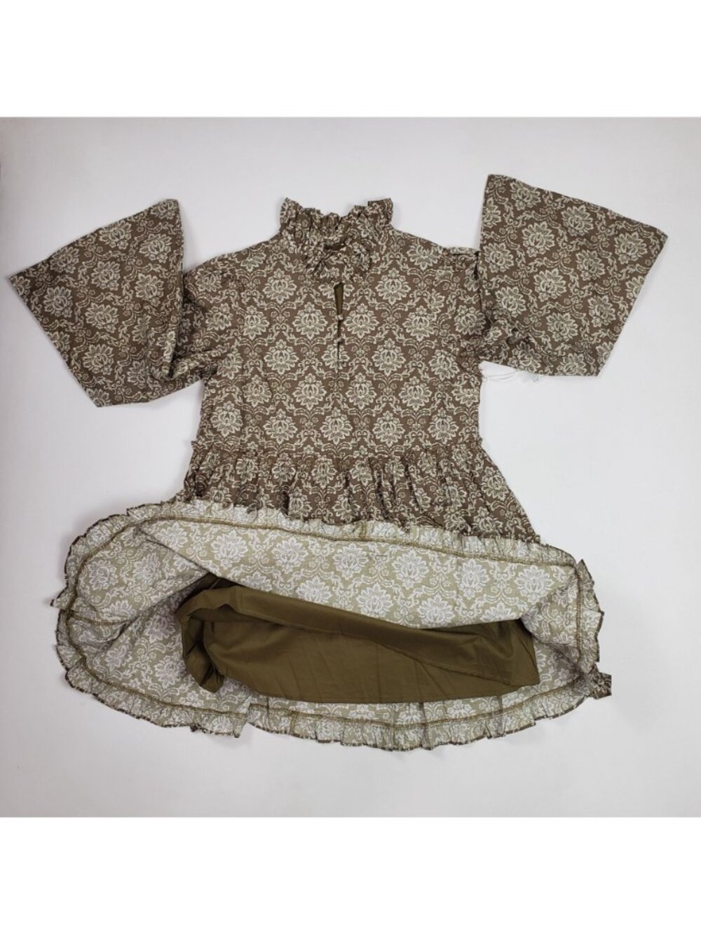 Hyacinth House Russell Mini Dress Olive Women’s Small Bell Sleeve Tiered NWT - Picture 13 of 16
